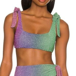 Beach Riot Avalon Gemstone Ombre Multicolor Lurex Tie Shoulder Bikini Top Small